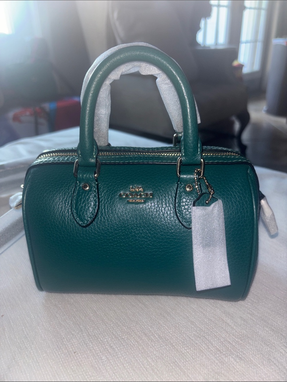 Coach Pebble Leather Mini Satchel in Emerald Green small